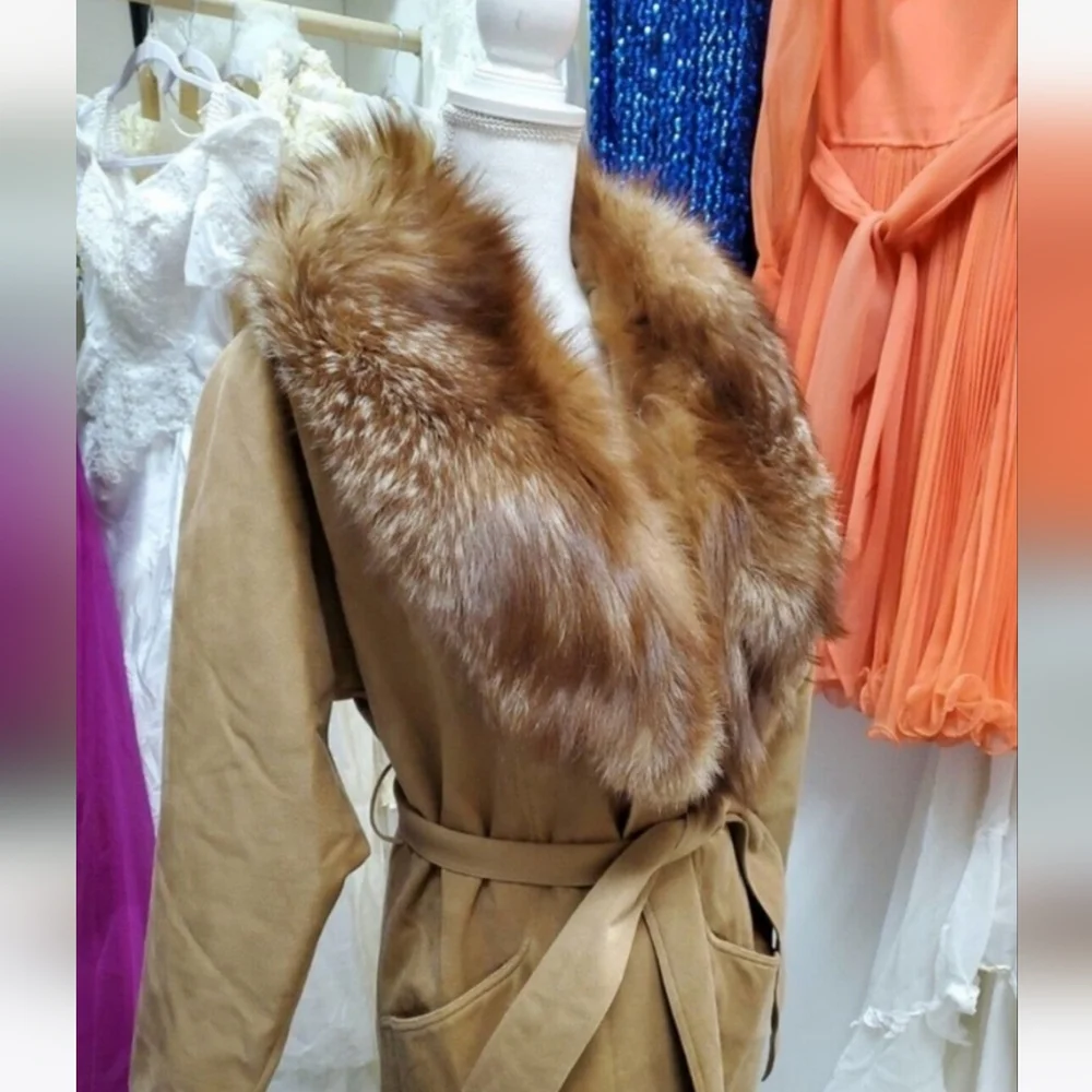 ERNST Strauss vintage ultra Suade coat with fur collar - Picture 2 of 6